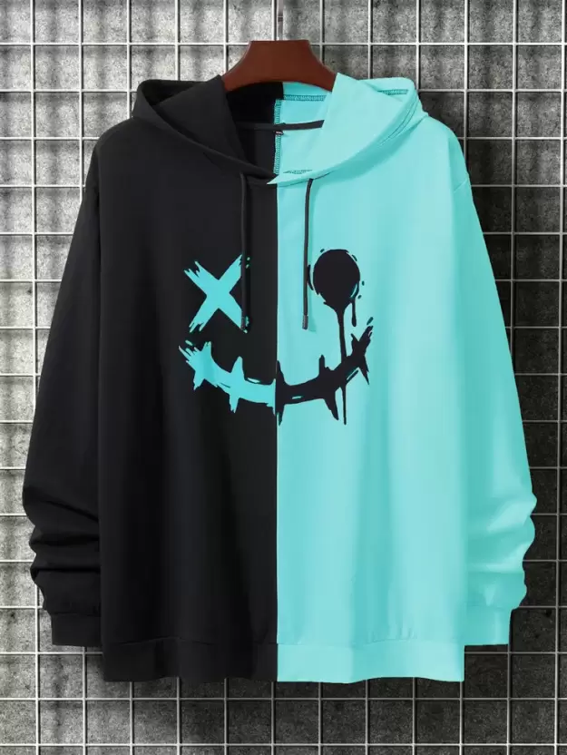 Men Printed Hooded Neck Cotton Blend Black, Light Green T-Shirt