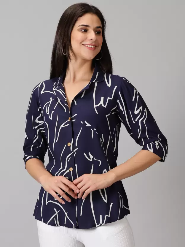 Women Printed Lapel Collar Casual Shirt