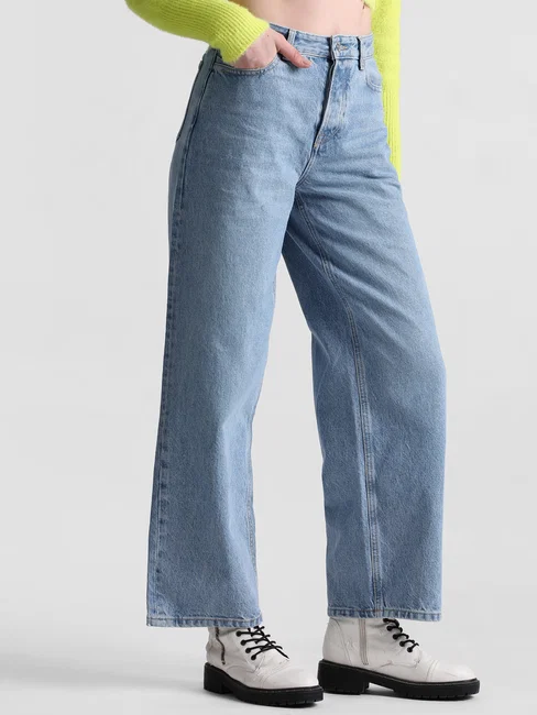 BLUE MID RISE LOOSE FIT JEANS